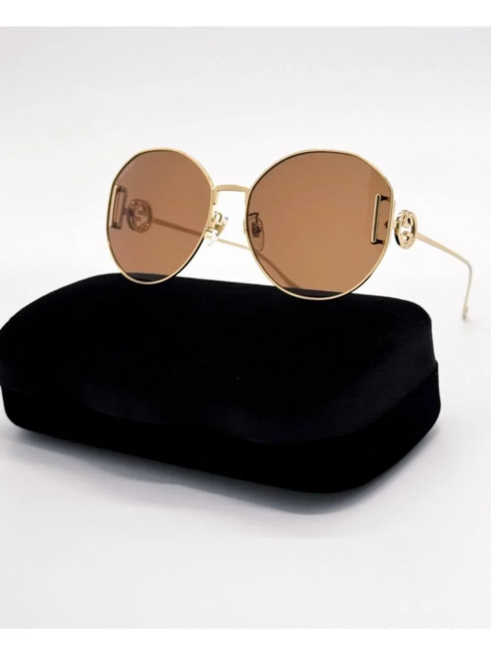 New Gucci Gold Brown Round Women Sunglasses GG1206SA 003